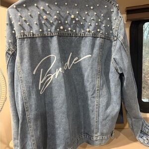 Stylish Light Blue Denim Bride Jacket with Pearl Accents